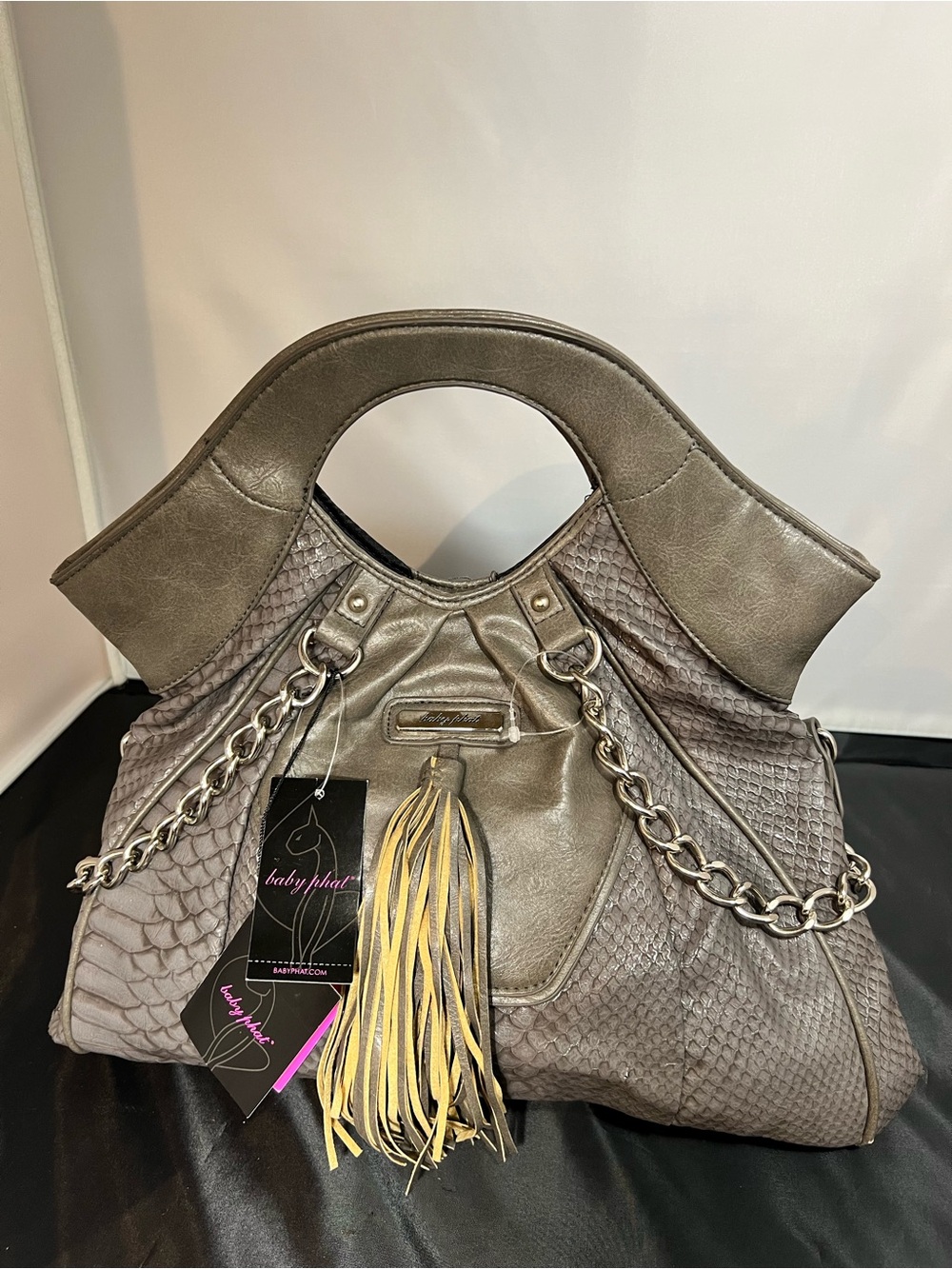NWT Y2K Chainlink Tassel Grey Faux Snakeskin Shoulder Bag Handbag Damage